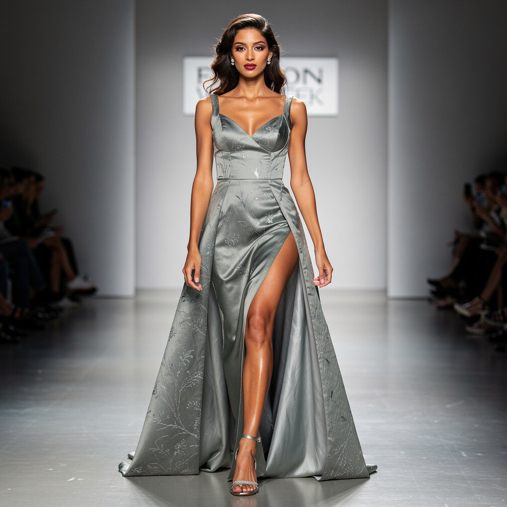 Modelo de moda uruguaya caminando en una pasarela