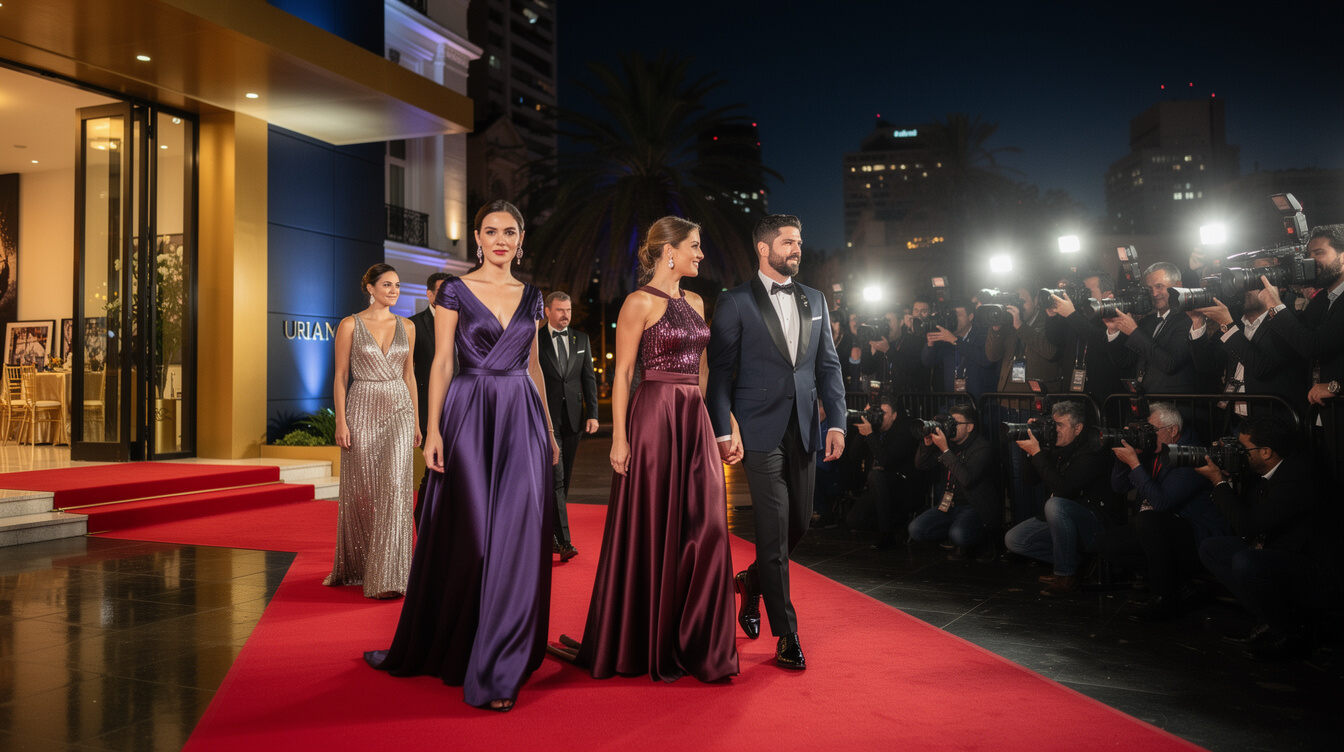 Alfombra roja de un evento de celebridades en Montevideo con fotógrafos